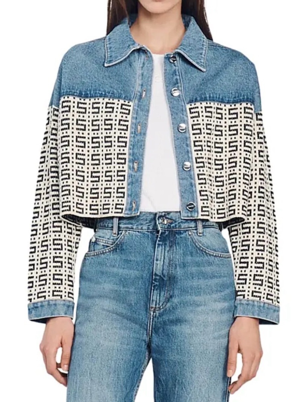 SANDRO
Cordoue Logo Jacquard Denim Cropped Jacket